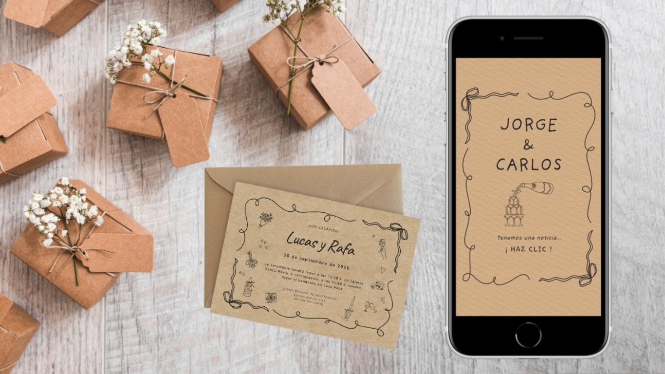 Invitaciones de boda kraft y rústicas