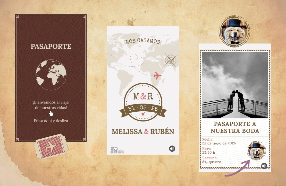 Invitación de boda digital tipo pasaporte personalizada
