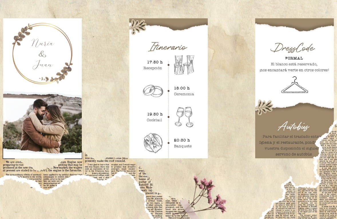 Colores y ilustraciones para invitaciones de boda vintage